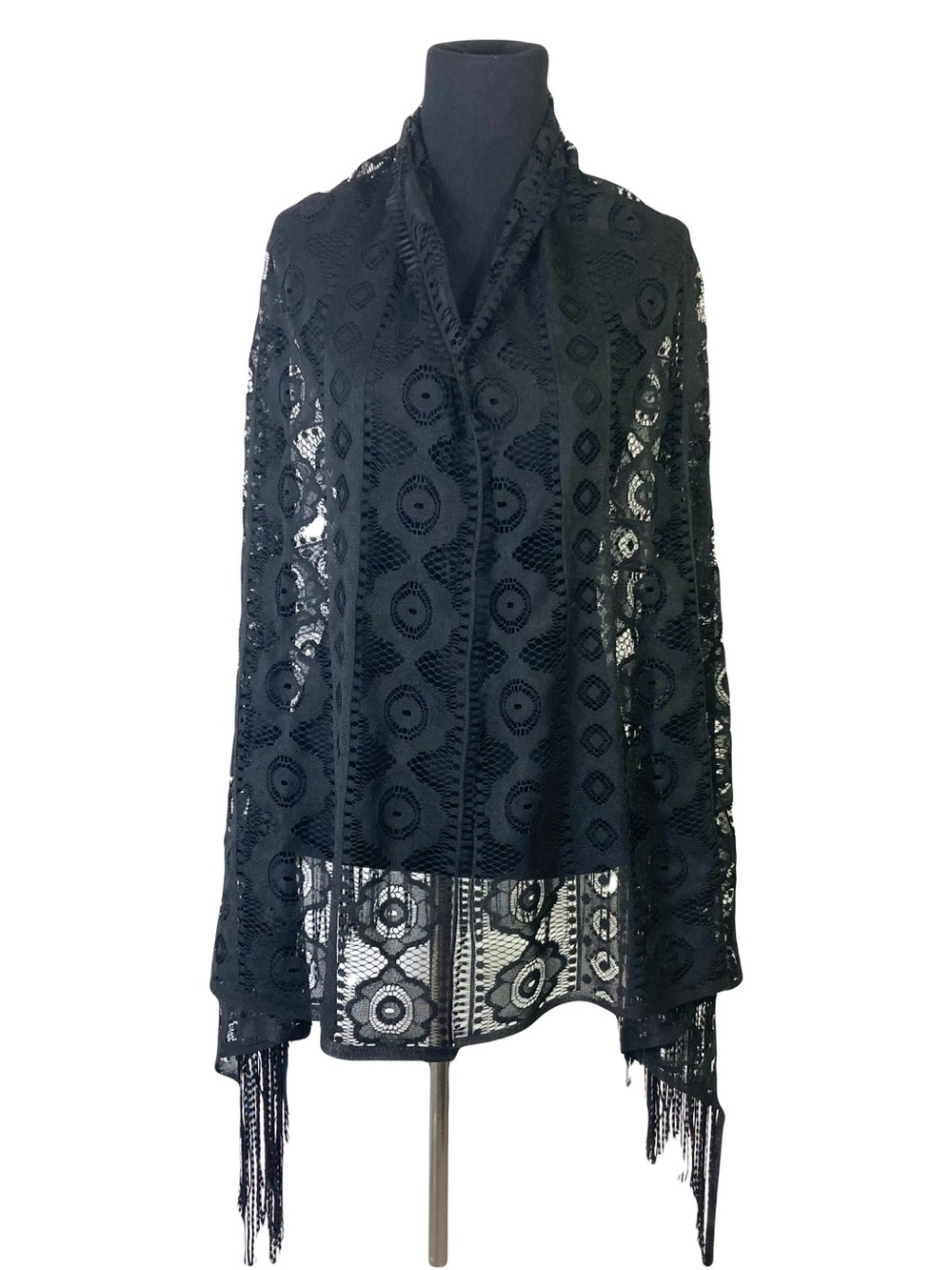 Nwot UNBRANDED Scarf Black Tassel Crochet Mesh